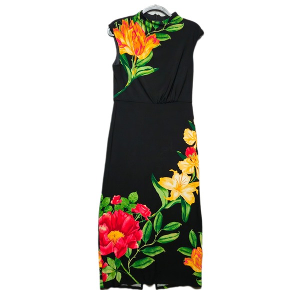 LONDON TIMES Womens 12 Floral Maxi Dress Black Multicolor Elegant Floral Print - Picture 1 of 9